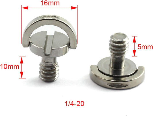 HJ Garden 2pcs 1/4-20 Thread D-Ring Stainless Steel Camera Fixing Screws for Camera Tripod Monopod QR Plate,D Shaft Quick Release Plate Mounting Screw 10mm Length