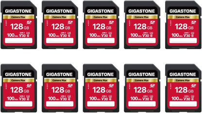 GIGASTONE 128GB SD Card 10-Pack, Camera Plus, V30 U3 SDXC Memory Card High Speed UHD Video Compatible with Canon Digital Camera, with 10 Mini case