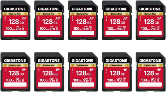 GIGASTONE 128GB SD Card 10-Pack, Camera Plus, V30 U3 SDXC Memory Card High Speed UHD Video Compatible with Canon Digital Camera, with 10 Mini case