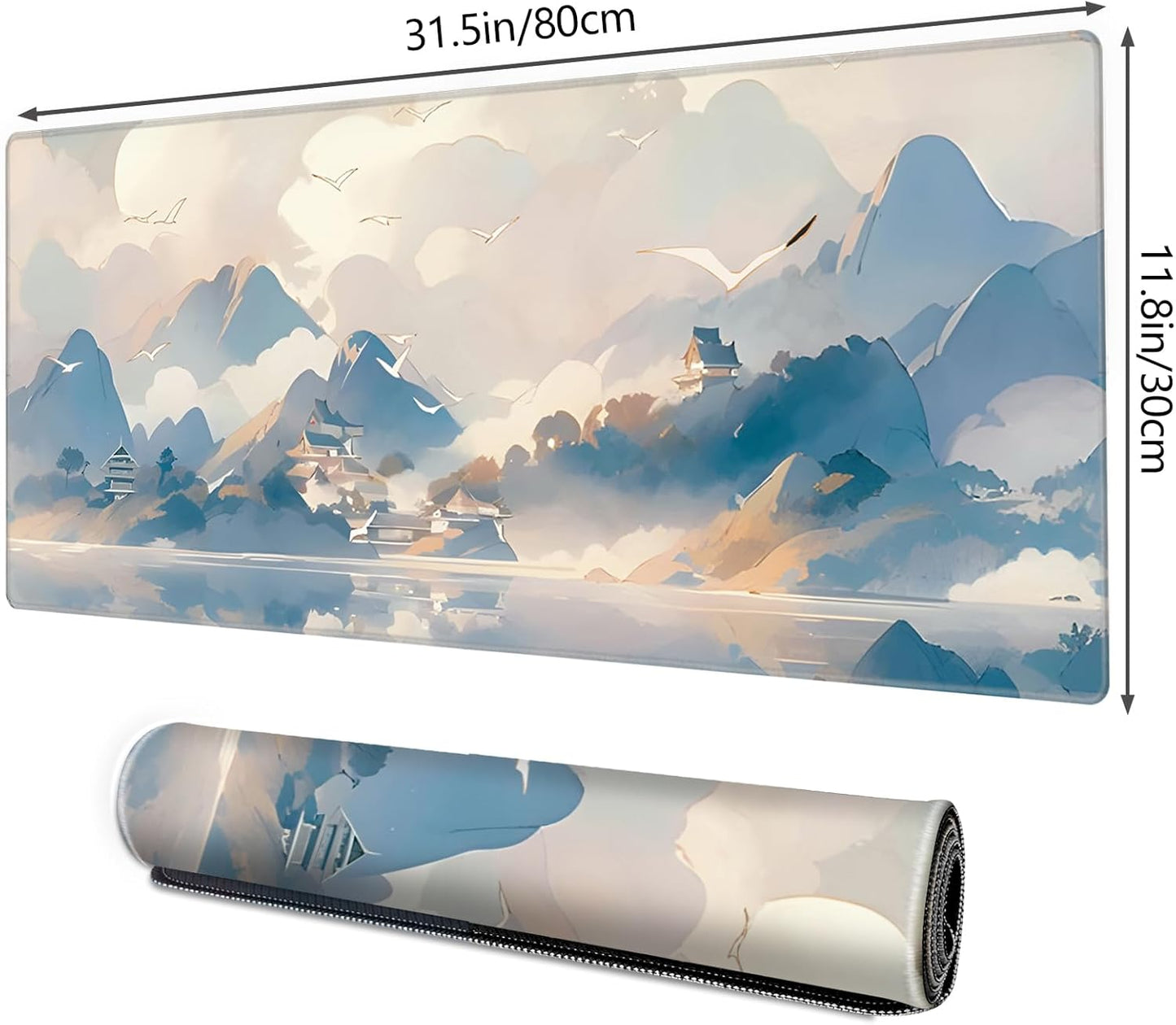 Galdas Gaming Mouse Pad XXL XL Large Long Extended Big Mousepad Non-Slip Rubber Keyboard Mouse Pad with Stitched Edges for Laptop Home Office (31.5x11.8x0.08 Inch) -Cloud Scenery