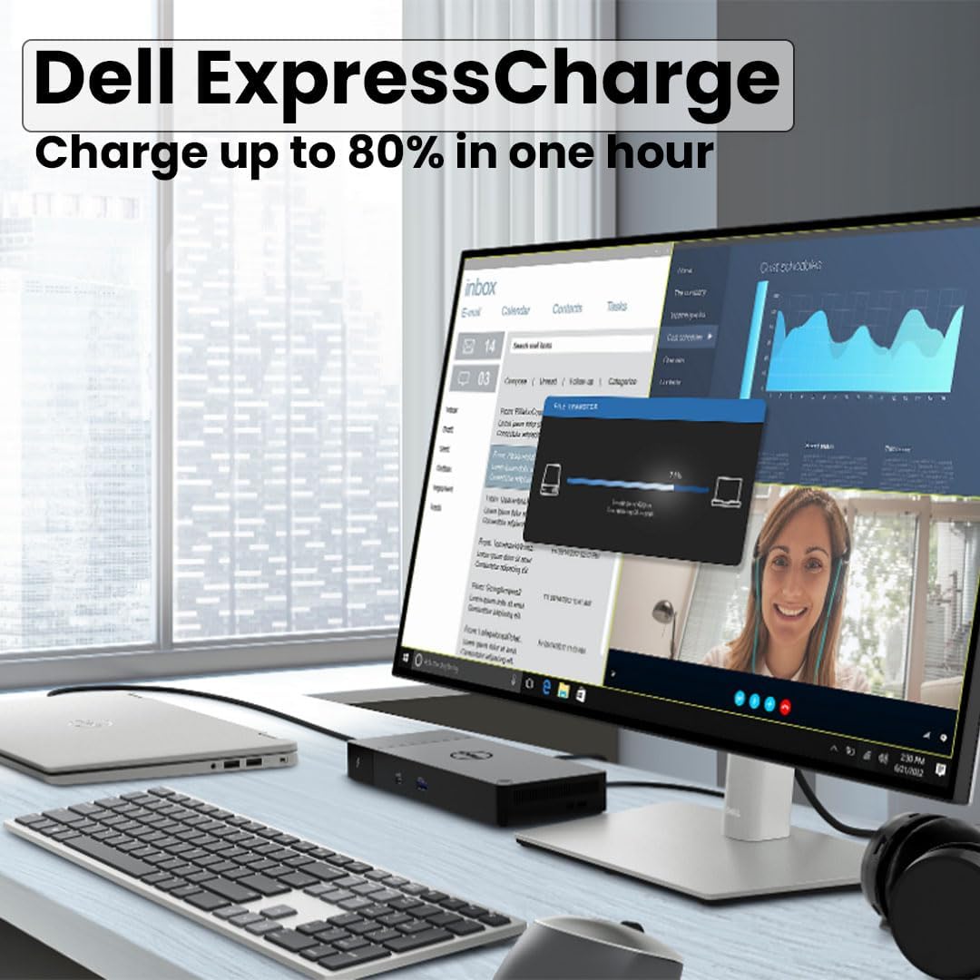 Dell WD19S Docking Station Bundle with USB-C and Dual Monitor Support - Complete Package Includes Dell WD19S Dock, 180W Power Adapter, Thunderbolt 3 & Ethernet Cable, Microfiber Cloth (Renewed)