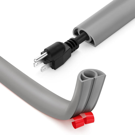 12ft Cord Cover Floor for Extension Cords, Self-Adhesive Floor Cable Cover to Protect Cables & Prevent Tripping, PVC Cord Hider Protector, Internal Wire Management Channel Diameter: 0.39", Grey