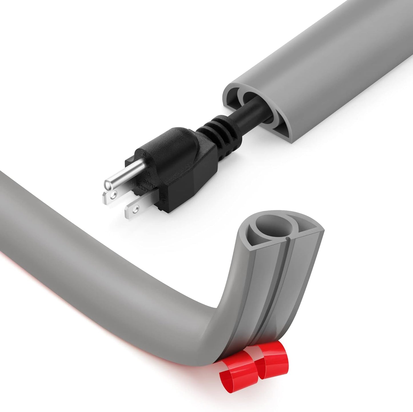 5ft Cord Cover Floor for Extension Cords, Self-Adhesive Floor Cable Cover to Protect Cables & Prevent Tripping, PVC Cord Hider Protector, Internal Wire Management Channel Diameter: 0.39", Gray