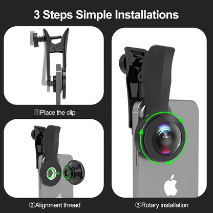 200° Fisheye Lens with 17mm Thread Universal Phone Lens Clip for iPhone and Android Smartphones, Suitable for VR Live Streaming & Architectural Photography