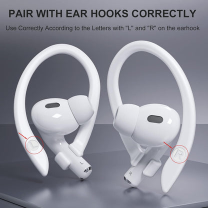 2 Pairs AirPods Ear Hooks for AirPods Pro 2, AirPods Pro, AirPods 4, 3, 2 & 1, Upgraded Anti Slip Sports Clip Hooks for AirPods 1, 2, 3, 4,Pro, Pro 2 – White