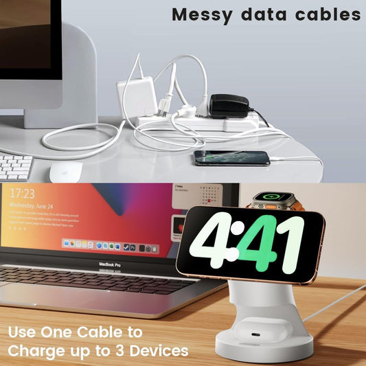 3 in 1 Wireless Charging Station for Apple Devices,Magsafe Charger Stand for IPhone16 15 14 13 12 Pro/Max/Plus/Mini Wireless Charger Station for AirPods 2/3/Pro iWatch Ultra/8/7/SE/6/5/4/3/2 (White)