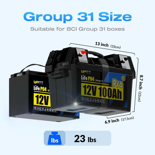 12V 100Ah LiFePO4 Lithium Battery, BCI Group 31,Deep Cycle Up to 15000 Cycles, 110A BMS, Low Temperature Protection, 10 Years Lifespan, Perfect for RV/Home Energy Storage