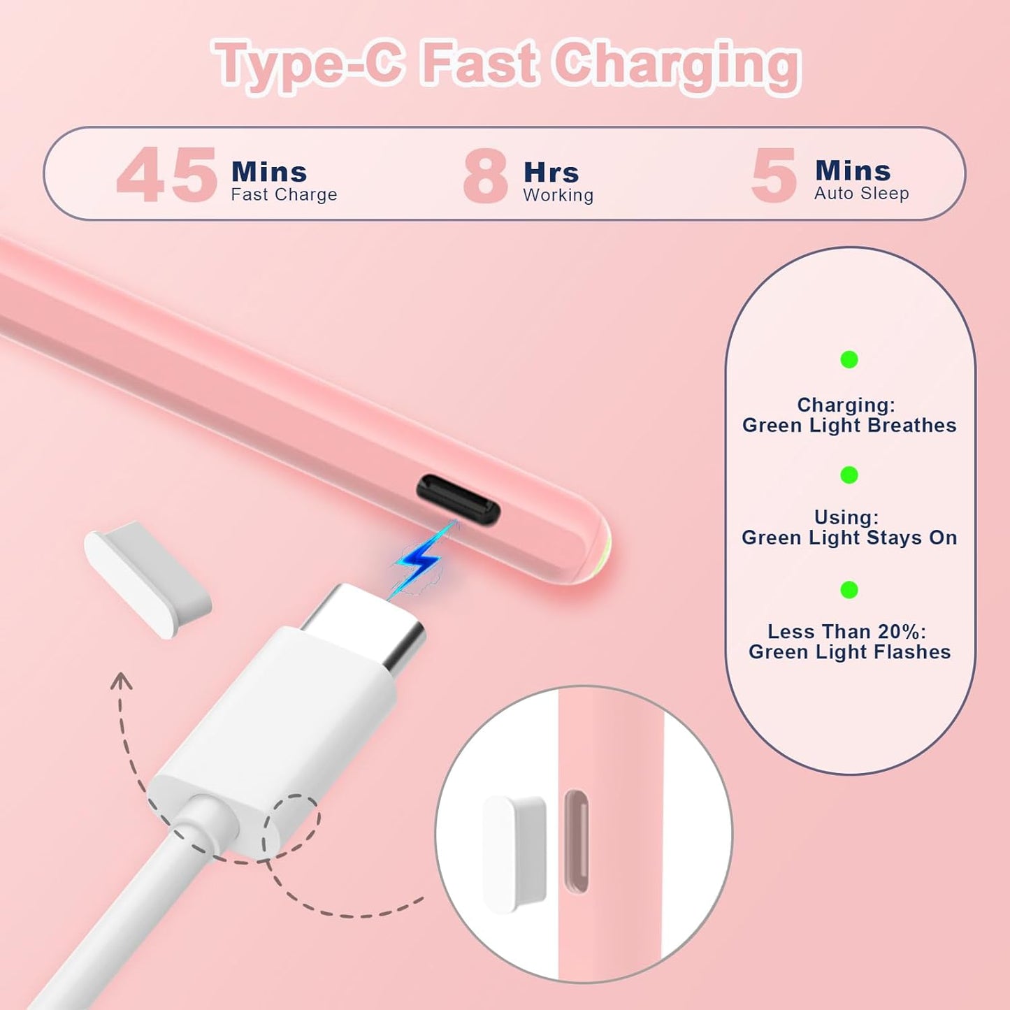 Pencil 2nd Generation for iPad 2018-2024 with Magnetic Wireless Charging Compatible with Apple iPad Pro 13”(M4)/12.9”/11”,iPad Air 6(M2)/5/4/3,iPad mini 7(A17 Pro)/6/5,iPad10/9/8/7/6 Pink
