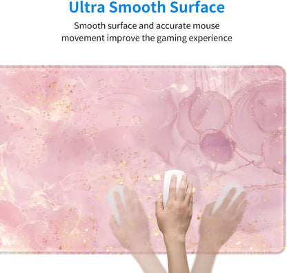 Rose Gold Marble Large Mouse Pad Extended Gaming Mousepad 31.5 x 11.8 Inch with Anti-Slip Rubber Base Cute Office Decor Women Girls Computer Accessories Home Office Supplies