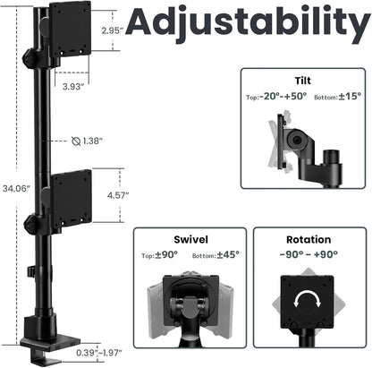 Dual Monitor-Arm Ultrawide Heavy Duty - 24-57 inch Vertical Dual Monitor Mount, Adjustable Stacked Double Monitor Desk Mount Stand, Max Load 59.4 lbs (per Screen), VESA 75 100 mm, Black