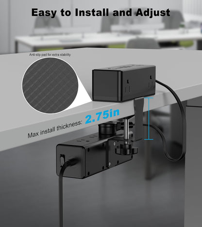 Dual Layer Desk Clamp Power Strip, Desktop Edge Mount Surge Protector with 4 USB Ports(2 USB-C) & 15 AC Outlets, Ultra Thin Flat Plug & 5FT Power Cord for Office Home(ETL Listed)