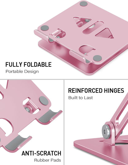 Tablet Stand Holder for Desk, Adjustable Desktop Tablet Holder, Foldable Aluminum Tablet Mount for iPad pro 12.9, iPad Air Mini, Samsung Galaxy Tabs Z Fold Kindle Fire,4-12 inch, Rose Gold