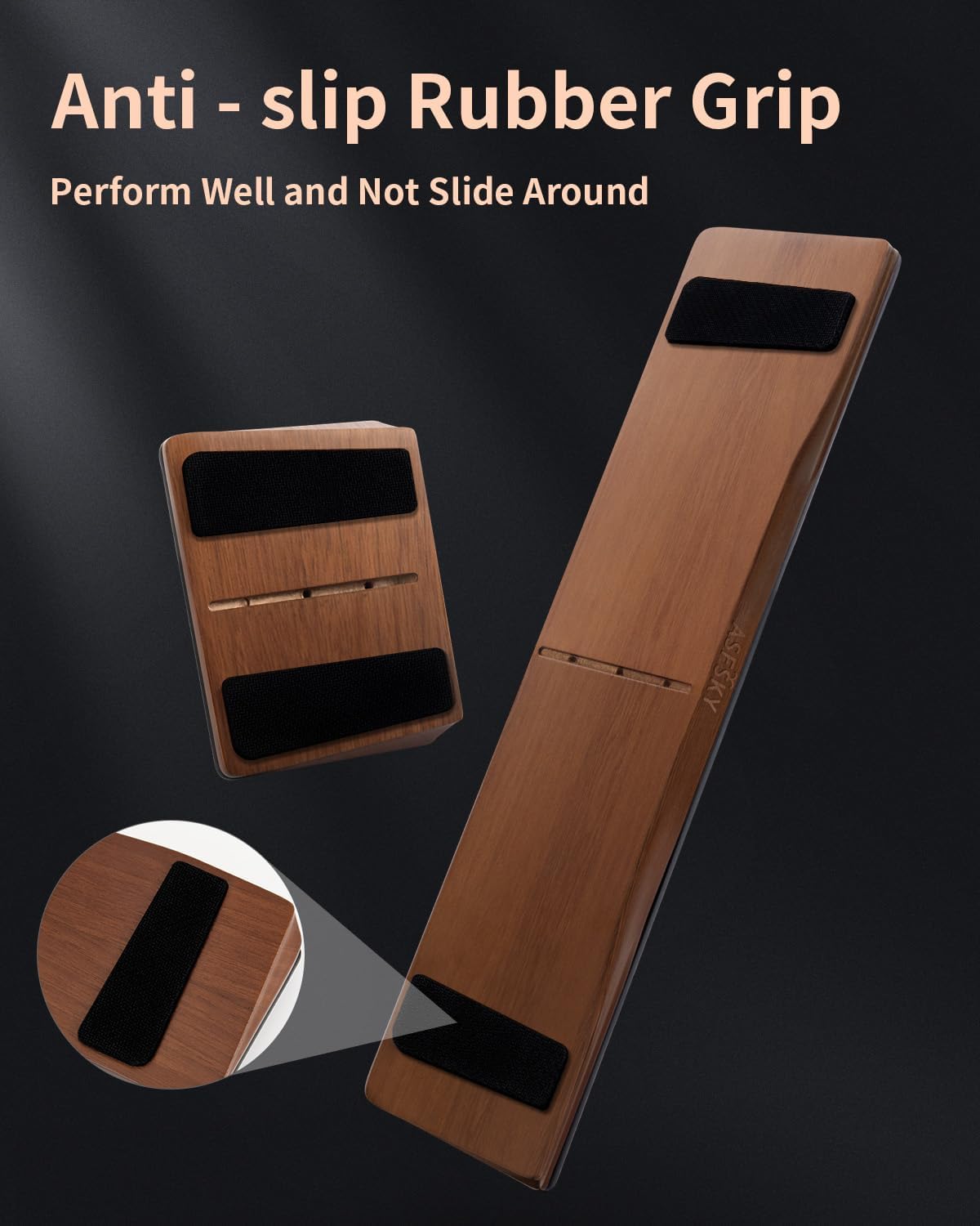 ASFSKY Keyboard and Mouse Wrist Rest Set - Memory Foam & Wooden Base Ergonomic Wrist Support Pad with PU Leather Cover, Non-Slip, Durable & Easy-to-Clean Wrist Cushion for Office, Gaming Desk