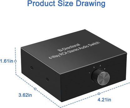 4-Way Stereo L/R Sound Channel Bi-Directional Audio Switcher, 1 in 4 Out or 4 in 1 Out, L/R Sound Channel Audio Switch Splitter RCA Stereo Switch Selector for DVD Stereo Speaker CD Player