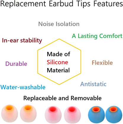 Earbuds Replacement Tips Silicone Earbud Tips Ear Gels Fit for Inner Hole from 3.8mm - 5.1mm Earphones 9 Pairs S/M/L