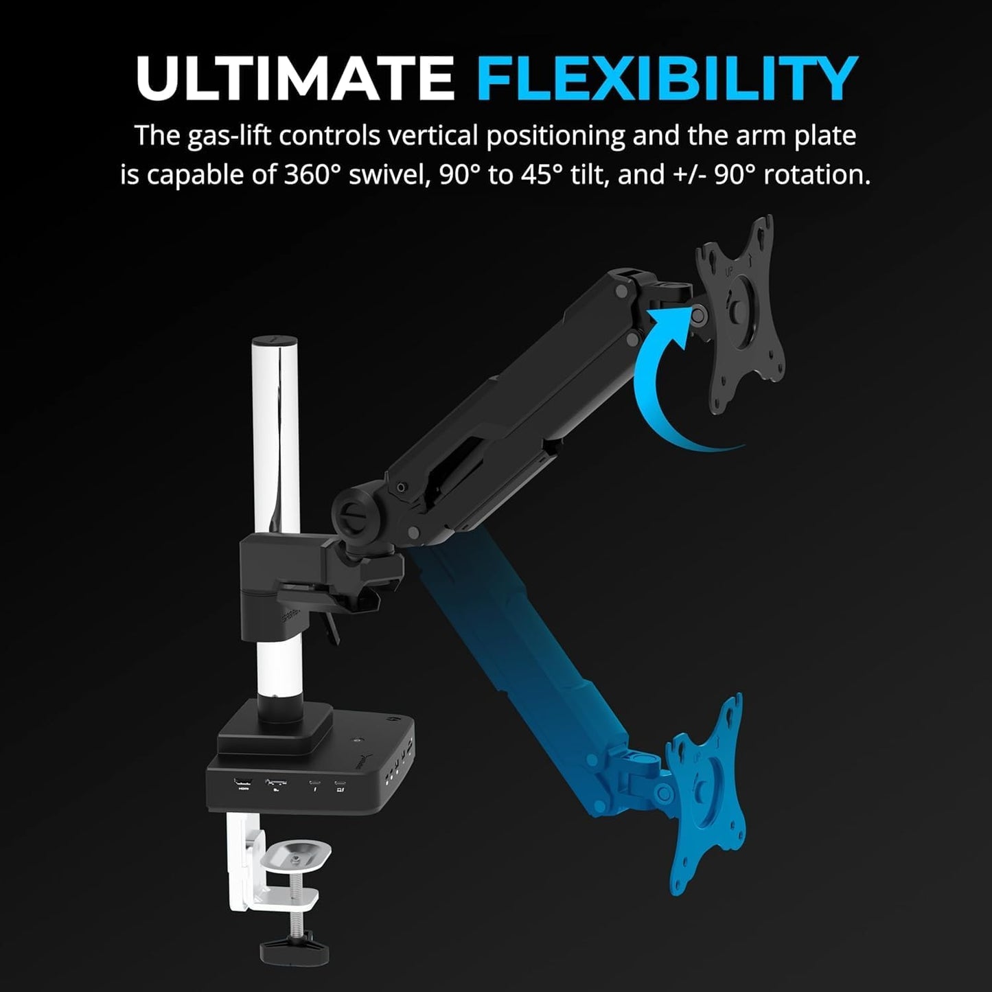 SABRENT Thunderbolt 4 Docking Station with Monitor Desk Mount, Gas-Lift Arm, 4 USB Ports, UHS-II Card Reader, Gigabit Ethernet, HDMI, DisplayPort, 8K/4K, VESA Mount for Monitors up to 32” (DS-T4WA)