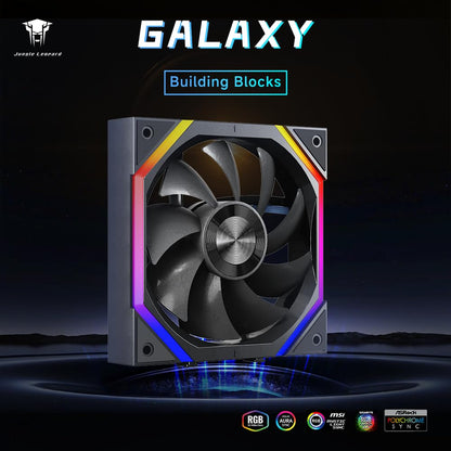 Jungle Leopard Galaxy 120mm PC Reverse Blade Case Fans, ARGB and PWM Cooling Fan PC, Axle Core Double Ring CD Pattern Module Computer Fans, Daisy-Chain 5V RGB Fan (Black 3 Pack)