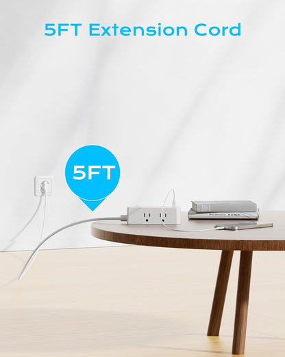 European Travel Plug Adapter, Olcorife US to Europe Type E/F Plug Adapter, International Power Strip with 6 Outlets and 3 USB(1 USB-C), 5 FT Cord for Germany France Iceland Spain