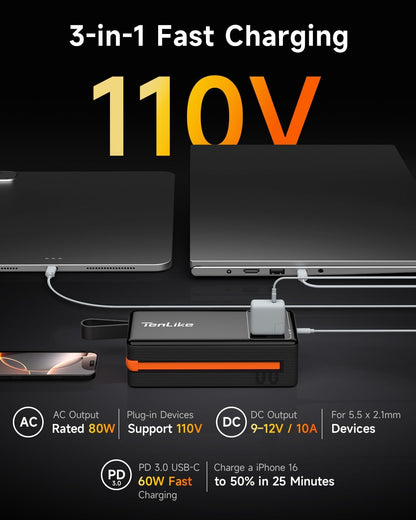 Portable Power Station 99.9Wh Power Bank for Camping Essentials Small Electric Mini Generator Large Lithium Battery with 110V AC Plug in Output 60W Type-C Laptop Home Backup Outdoor Emergency