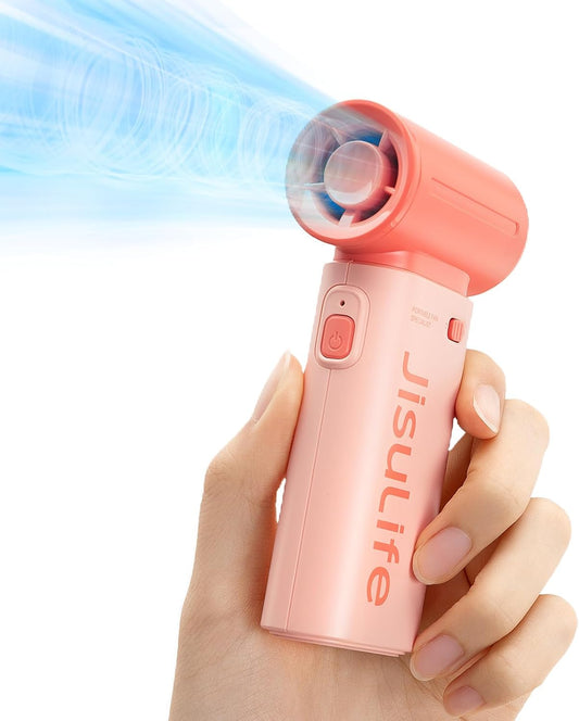 JISULIFE Portable Handheld Fan Life9, Turbo Power High Speed Air [12H Max Cooling Time], 5 Gear Wind, 3600mAh Rechargeable, Mini Pocket Design, Personal Fan for Travel Concerts Camping Makeup - Pink