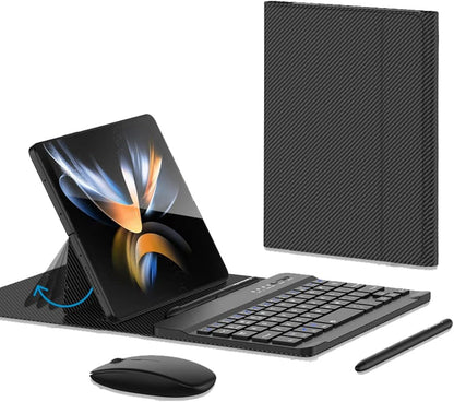 for Samsung Galaxy Z Fold 7 6 5 Keyboard and Mouse, Portable Mini 7.9 inch Bluetooth Keyboard with Leather Case and Capacitive Pen, 4 in 1 Set for Z Fold7 6 Accessories