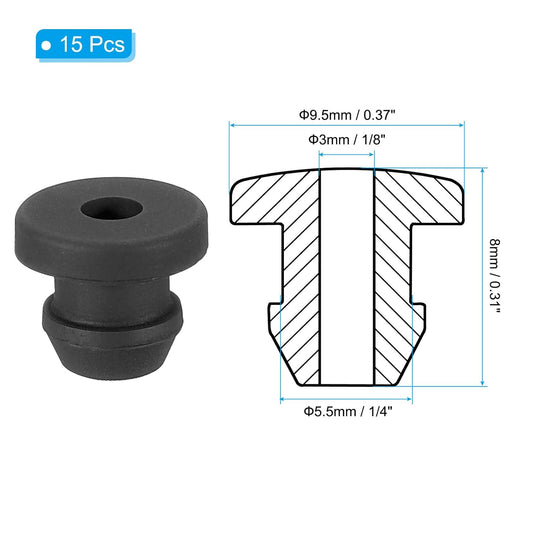 PATIKIL 5.5mm / 1/4 Inch Drill Hole,1/8 Inch ID Rubber Grommets, 15Pcs Top Hat Grommet for Wiring Eyelet Ring Gasket Automotive Firewall Cable Hole Plugs Wires Protection, Black