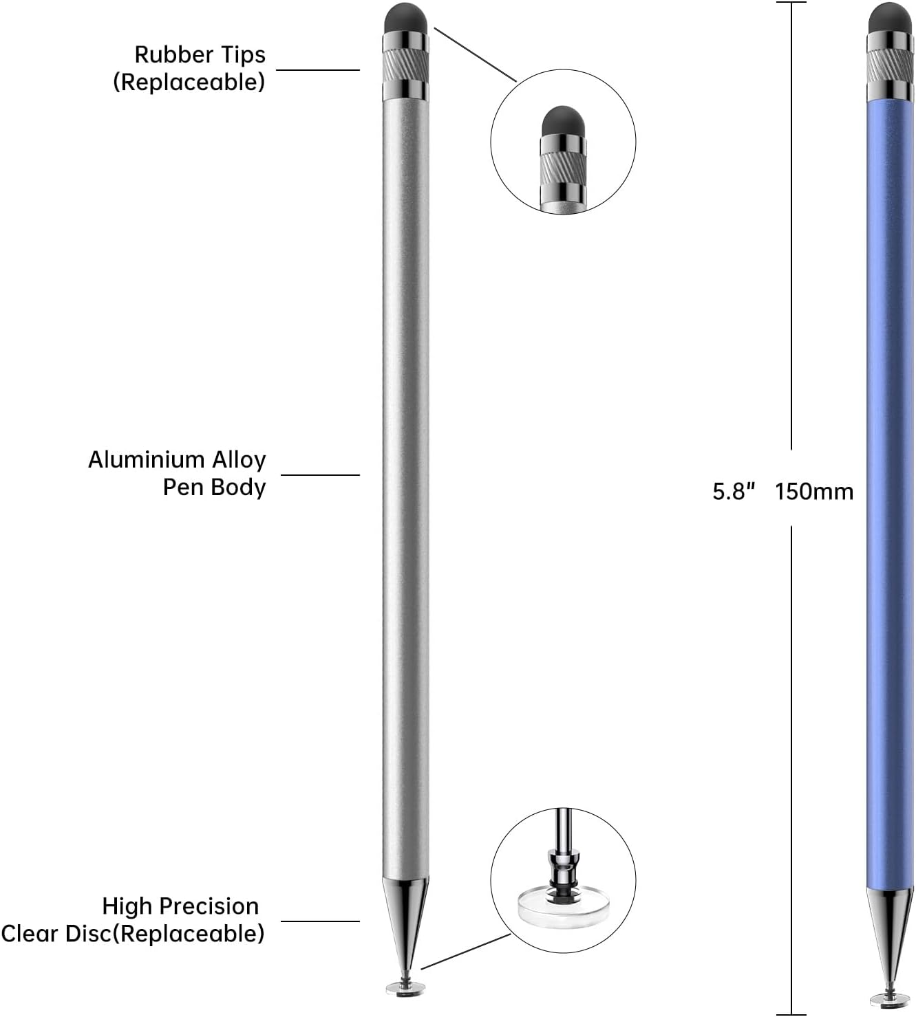 Stylus (10 Pcs),2-in-1 Stylus Pen for Touch Screen,High Precision and Sensitivity,Suitable for iPhone/ipad/Android Tablets,Compatible with All Touch Screens (Silver/Blue/Rose Gold/White/Black)