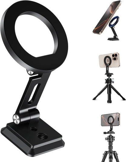 elitehood for Magsafe Phone Tripod Mount with Arca Port, Aluminum Magnetic iPhone Tripod Mount with 1/4" & 3/8" Screw, for Magsafe Phone Adapter Compatible with iPhone 16 15 14 13 12 Series, Black