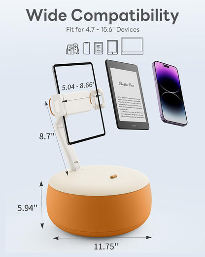 SAIJI Tablet Holder Pillow, Kindle Holder Compatible with 4.7-15.6” Kindle, Phone, Portable Monitor, 360° Adjustable Tablet Stand for Bed with Flexible Dual Axis Arm&Microbead Cushion (Orange)