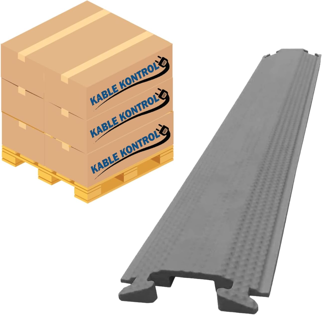 Kable Kontrol Drop Over Floor Cord Cover – 60” Inch Long 1 Channel Cable or Wire Protector – 10 Pcs Bulk Pack - Rubber Ramp for Indoor and Outdoor Use – Gray