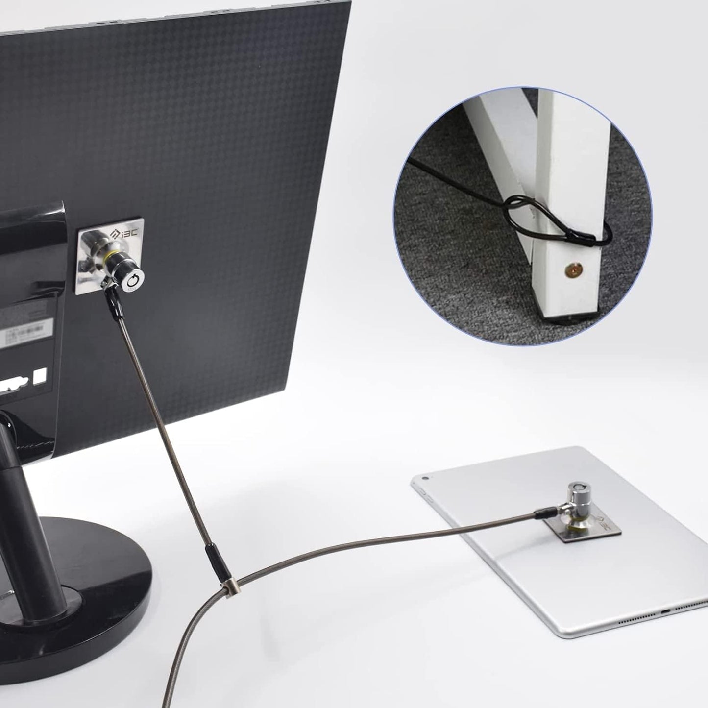 I3C Laptop Lock, Combination Security Lock Cable with Keys and Anchor Plate, Anti Theft Lock for Business Electronics, Monitors, Tablets, Smart Phones (2 Laptop Locks Head)