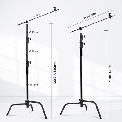 10.8ft/330cm Heavy Duty C Stand Stainless Steel Light Stand with Holding Arm 4.2ft/128cm Carry Bag 44LB/20KG Adjustable Stable for Photography Studio Video Monolight Softbox Shooting