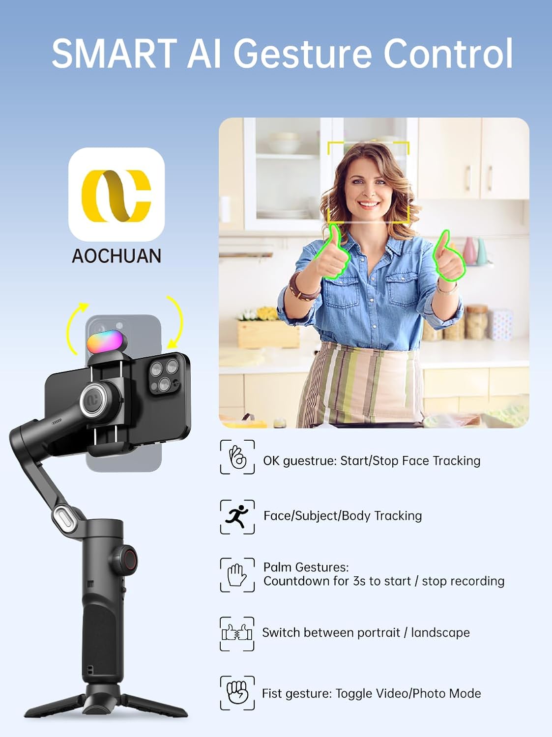 Gimbal stabilizer for Smartphone,Gesture Control/face Tracking,Magnetic Fill Light,Foldable Handheld Phone Gimbal,3-axis stabilizer TikTok YouTube Vlog Recording XE kit