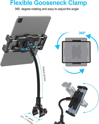 woleyi Gooseneck Tablet Holder for Spin Bike, Peloton Tablet Mount Exercise Bike Handlebar Stand for Stationary Bicycle, Treadmill, Stroller, Elliptical for iPad Pro Air Mini, Galaxy, 4.7-13" Devices
