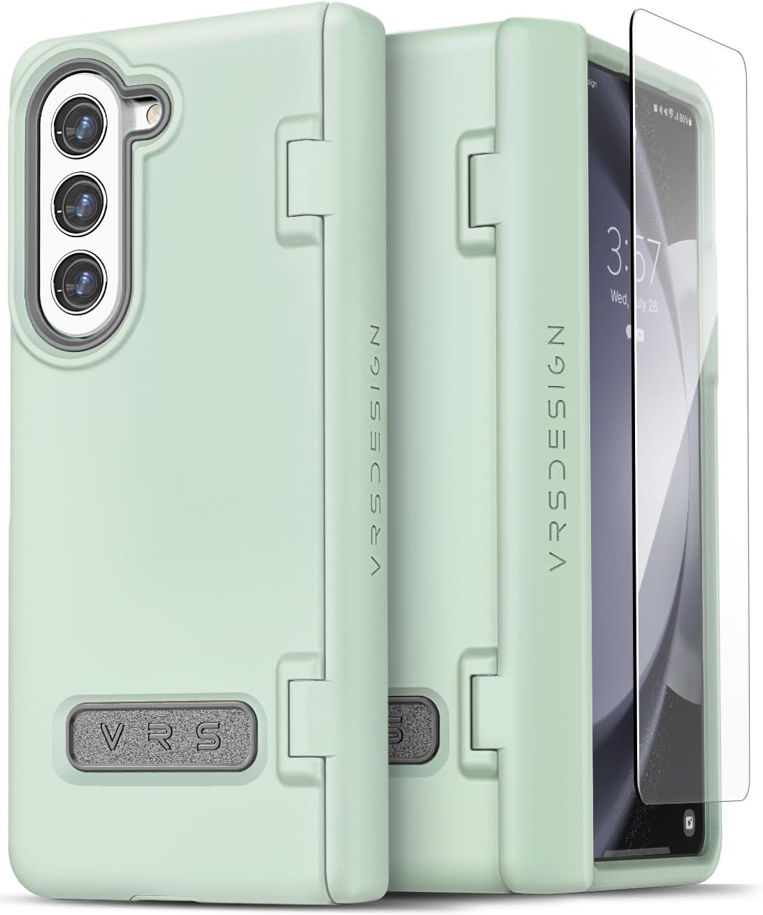 VRS DESIGN Phone Case for Galaxy Z Fold 5 5G (2023) [Terra Guard Modern], Premium Modern Neat Style Case [Anti Scratch Spring-Loaded Hinge Protection] with Screen Protector (Marine Green/Renewed)