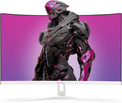 CRUA 27" Curved Gaming Monitor, FHD 1920x1080P, 165Hz/200Hz Computer Monitor, 1800R VA Screen, 120% sRGB, Support AMD FreeSync, Blue Light Filter, HDMI & DP, Wall Mount Install- White