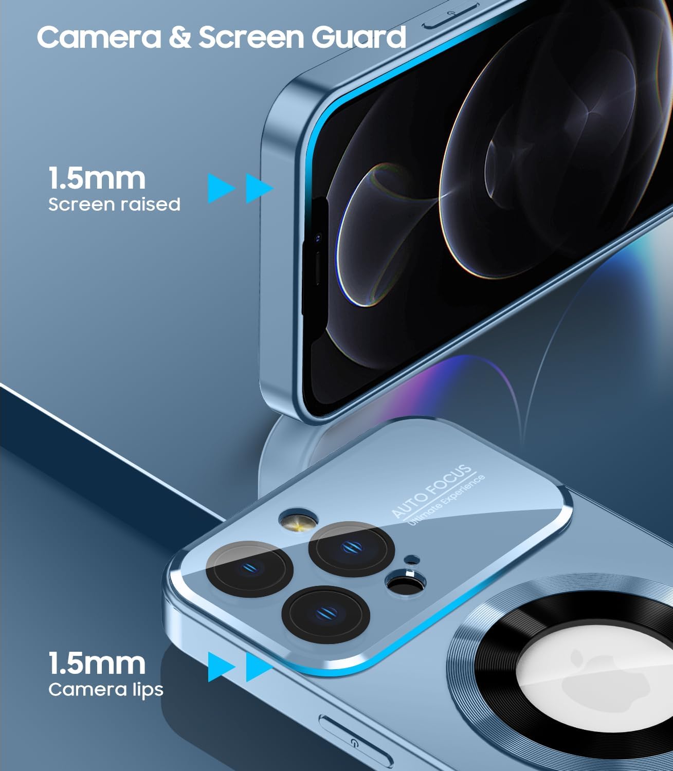 Magnetic for iPhone 12 Pro Case, Compatible with MagSafe, Built-in Camera Lens Protector, Logo View, Military Grade Drop Proof Phone Case Cover, Sierra Blue