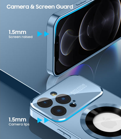 Magnetic for iPhone 12 Pro Max Case, Compatible with MagSafe, Built-in Camera Lens Protector, Logo View, Military Grade Drop Proof Phone Case Cover, Sierra Blue