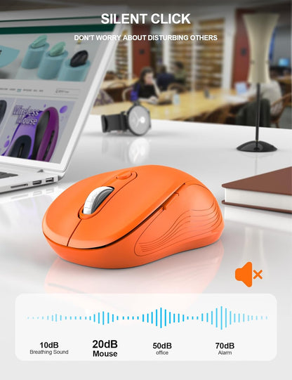 Trueque Wireless Mouse for Laptop, 2.4GHz Ergonomic Computer Mouse with Back & Forward Buttons, 3-Level DPI, 6 Buttons, Optical USB Cordless Mice for Windows Chromebook MacBook PC (Orange)