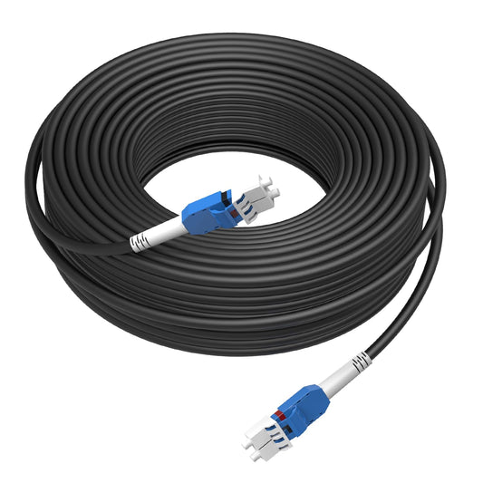 10M/33FT LC to LC Armored Outdoor Fiber Optic Cable, Single Mode Duplex 9/125μm SMF Fiber Patch Cord, OS1/OS2 Compatible, Black LSZH Jacket, Uniboot Jumper for FTTH, Data Center, Long-Distance Use