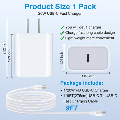 Samsung A16 Charger Fast Charging for Samsung Galaxy S25 S24 S23 S22 Ultra S21 S20 FE 5G A73 A55 A54 A53 A15 A14 A52 A42 A32 A23 A13 A12 A04 A03S,20W PD Charger Block & 9ft C Cable Charger