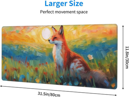 Gaming Mouse Pad, Large Non-Slip Rubber Base Mousepad, Keyboard Mouse Mat, Desk Pad with Stitched Edges, 31.5x11.8inch, Fox
