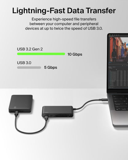 Belkin USB C Hub, 5-Port Hub w/ 4K HDMI Display @ 60Hz, 100W Power Delivery, Fast Data Transfer 10Gbps, USB C Multiport Adapter - Compatible with MacBook, iPad Pro, Chromebook, & More