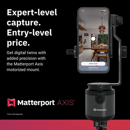 Matterport Axis Gimbal Stabilizer for Smartphone Camera - Motorized Rotating Mount for Professional 3D 360 Photo Scans Includes Portable Tripod, Remote and 12 Month Starter Kit for 3D Model Scans