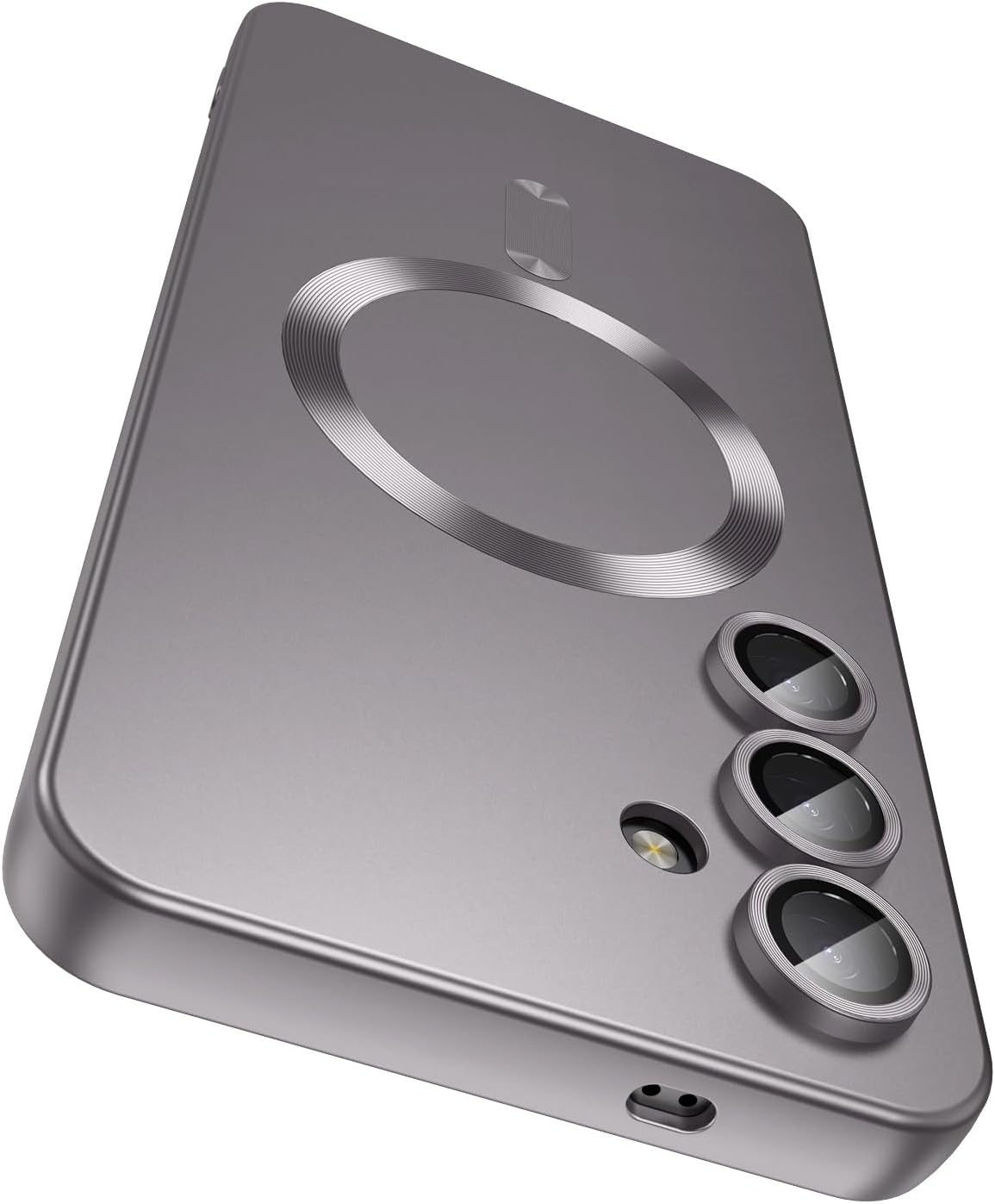 Magnetic for Samsung Galaxy S24 Case [Compatible with MagSafe][Built-in Camera Lens Protector] Slim Soft Silicone Bumper Shockproof Metallic Luster Phone Case (Gray)