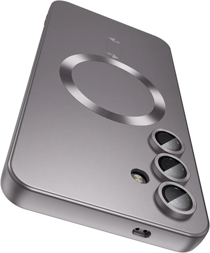 Magnetic for Samsung Galaxy S24 Case [Compatible with MagSafe][Built-in Camera Lens Protector] Slim Soft Silicone Bumper Shockproof Metallic Luster Phone Case (Gray)