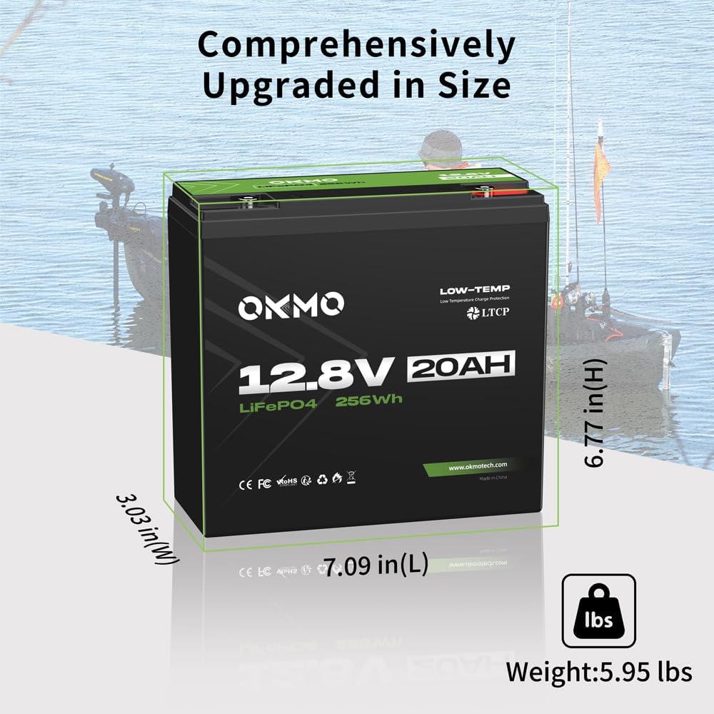 12V 20Ah Lithium LiFePO4 Battery, 4000+ Deep Cycles Rechargeable Battery for Kayak Fish Finder, Power Wheels Toys, Scooter