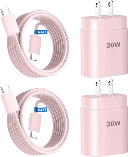 Phone 16 15 Pro Charger Fast Charging, 6.6FT Long USB C to C Charging Cable Cord with 30W Phone Fast Charger Block for Phone 16 15/16 15 Pro/16 15 Pro Max,Pro 12.9,Samsung Galaxy S24 Ultra,Pink