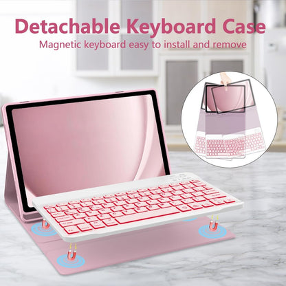 Galaxy Tab A9 Plus Case with Keyboard 5G 11 Inch 2023 (SM-X210/X216/X218), 7 Color Backlit Detachable Tablet Keyboard Cover with S Pen Holder for Samsung Galaxy Tab A9+ 11" (Pink)