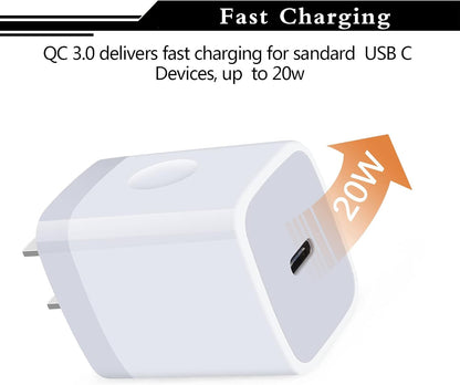 USB C Wall Charger,2Pack 20W USB C Block PD Fast Charger Type C Wall Adapter for iPhone 16 15 14 13 12 11 Pro Max,SE,8 7 6 Plus,iPad,Samsung Galaxy S24 S23 S22 S21 Ultra S20 A14 A15 A33,Pixel 9 8 7 6